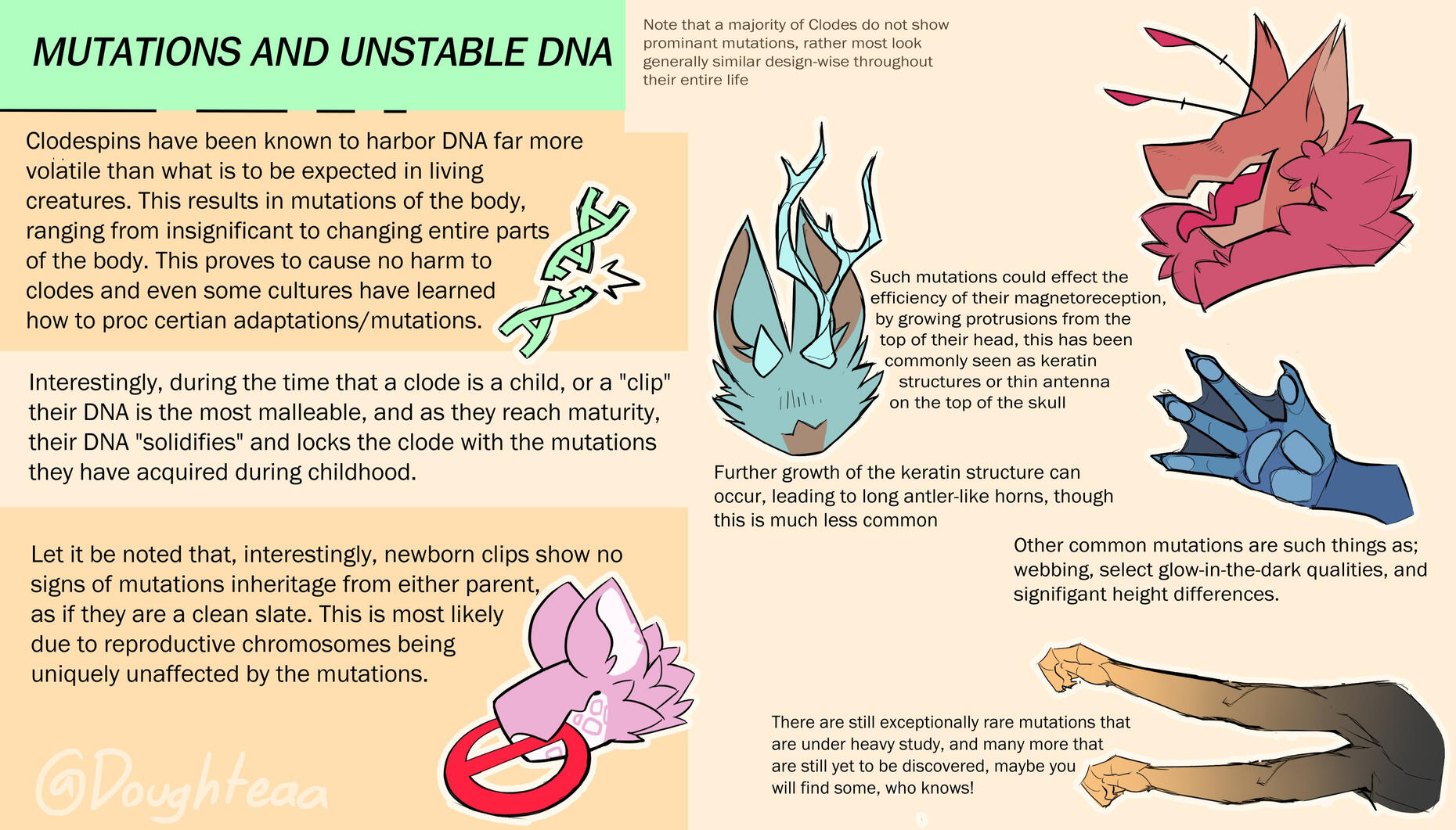 Second page of the manual, showing the strange ability that Clodes have to mutate through their unstable DNA.