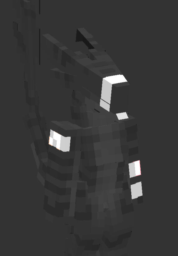 A portrait of Azrann AVANA, a gray Clodespin with duct tape-like white implants.
